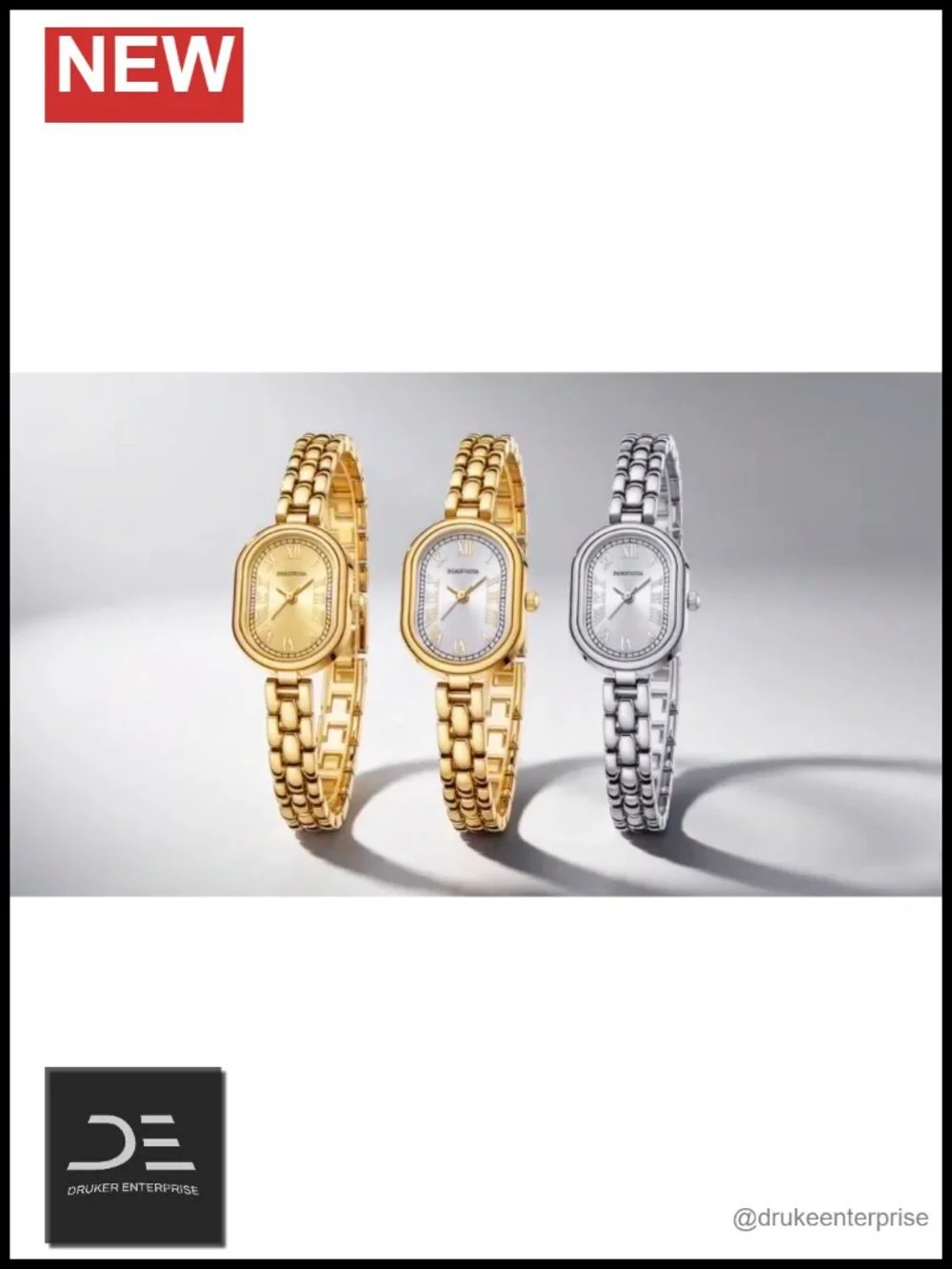 Vintage Oval Small Face Gold Wrist Watch Roman Numerals Quartz 30M Waterproof